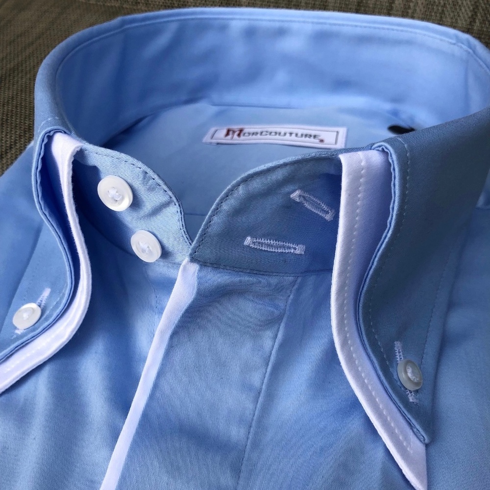 MorCouture Sky Blue White Trim Double Collar Shirt